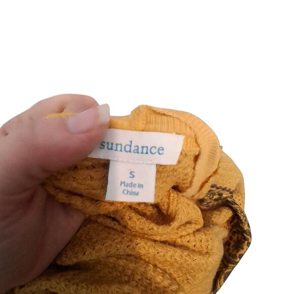 Sundance Catalog top womens size Small thermal embroidered boho mustard gold - Picture 2 of 6